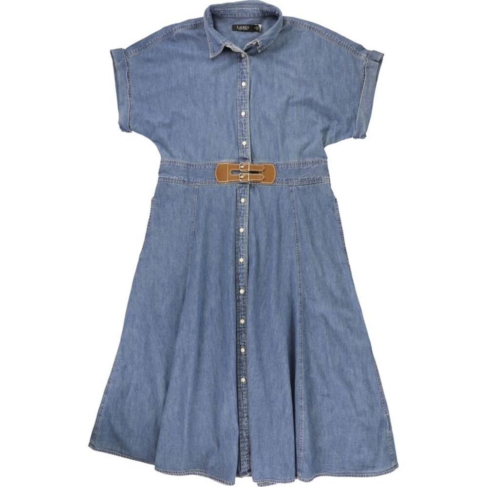 Ralph Lauren Womens Erlaina Short Sleeve Shirt Dress Fit & Flare A-line Dress...